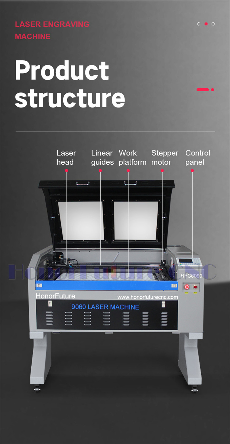 Ruida System Laser 6090/Laser 6090 Cutting Engraving Machine/Laser CO2 6090 Machine For Crystal 100W With Stepper Motor
